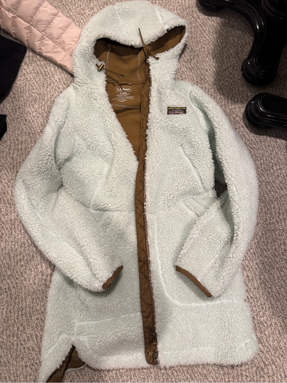 L.L.Bean Women’s Small Teddy Sherpa Fleece Hooded Long Jacket Coat